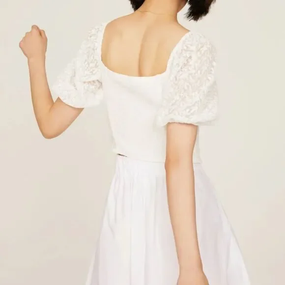 Louna Rent The Runway White Puff Sleeve Crop Top - Picture 2 of 10